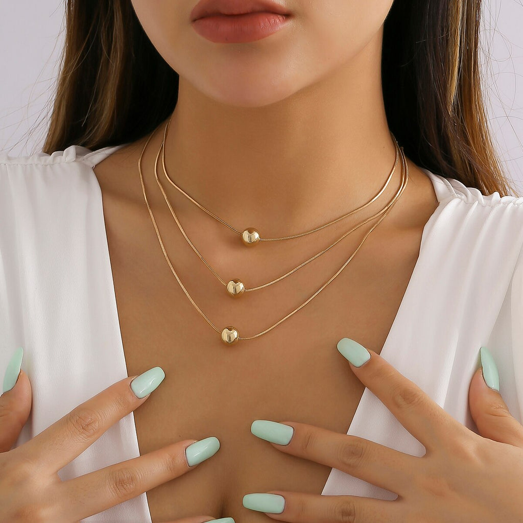 IngeSight.Z Simple Multi Layered CCB Beads Thin Snake Chain Necklaces for Women Punk Gold Color Chain Choker Necklace Jewelry