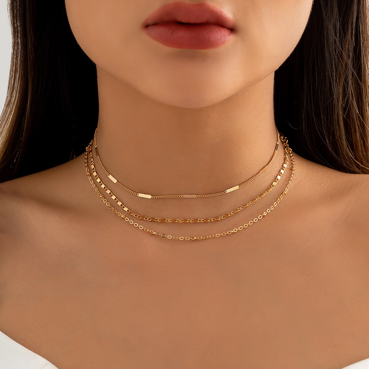 IngeSight.Z Simple Multilayer Metal Sequins Choker Necklace for Women Vintage Charm Gold Color Clavicle Chain Jewelry Gift
