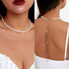 IngeSight.Z Simple Oval Pearl Chain Tassel Back Body Chain For Women Wedding Boho Imitation Pearl Pendant Necklace 2022 Beach