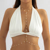 IngeSight.Z Simple Pearl Beaded Cross Bikini Chest Chains for Women Sexy Summer Beach Waist Belly Chains Body Jewelry Festival