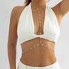 IngeSight.Z Simple Pearl Beaded Cross Bikini Chest Chains for Women Sexy Summer Beach Waist Belly Chains Body Jewelry Festival
