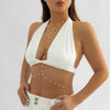 IngeSight.Z Simple Pearl Beaded Cross Bikini Chest Chains for Women Sexy Summer Beach Waist Belly Chains Body Jewelry Festival