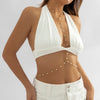 IngeSight.Z Simple Pearl Beaded Cross Bikini Chest Chains for Women Sexy Summer Beach Waist Belly Chains Body Jewelry Festival