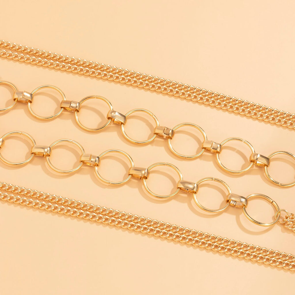 IngeSight.Z Simple Round Circle Bikini Chest Chain for Women Sexy Gold Color Hollow Out Belly Chain Necklace Beach Body Chain