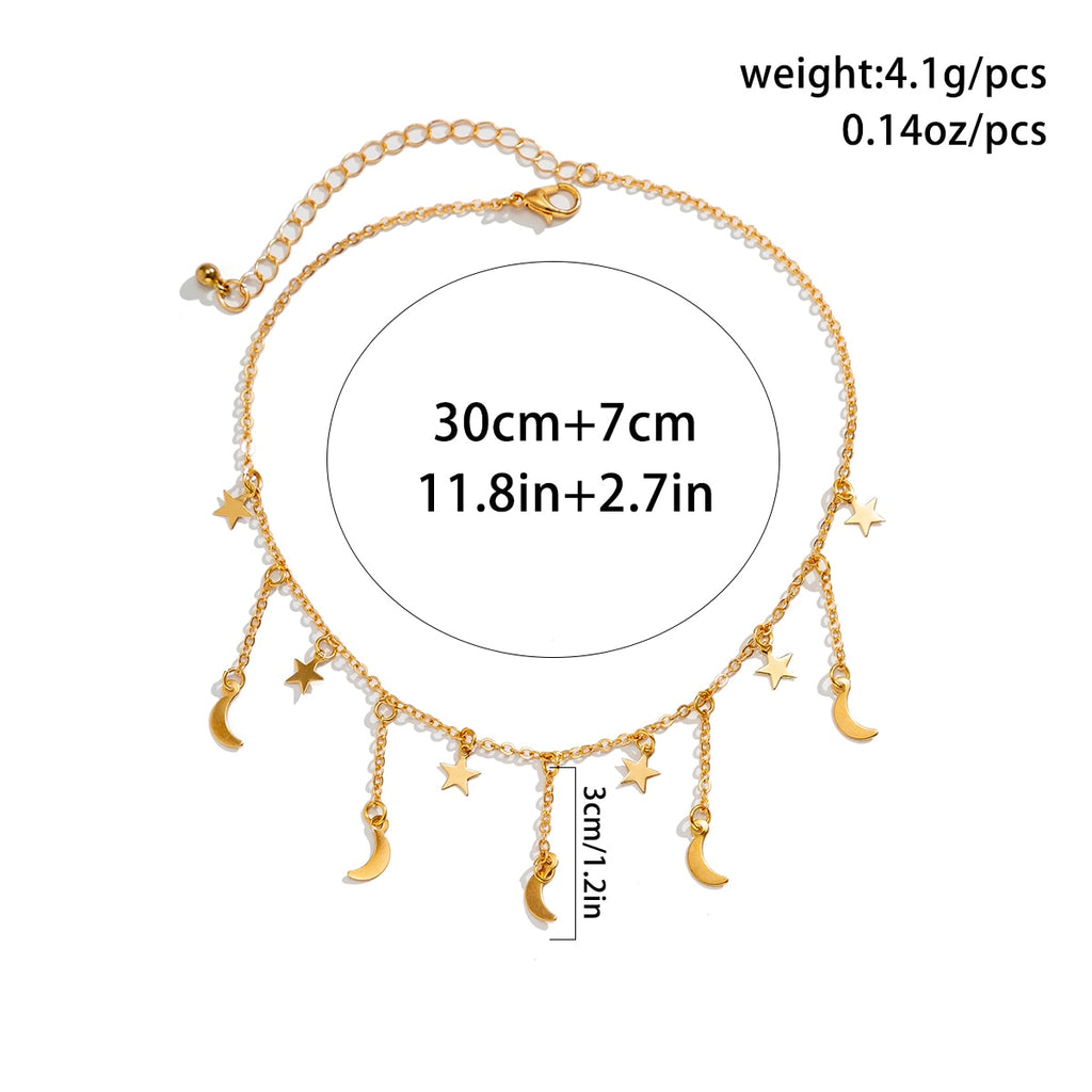 IngeSight.Z Simple Star &amp; Moon Pendant Clavicle Necklace for Women Minimalist Gold Color Tassel Link Chain Collares Jewelry