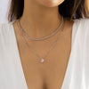 IngeSight.Z Simple Zircon Square Snake Chain Pendant Necklaces for Women Double Layer Rhinestone Choker Wedding Jewelry Gift