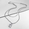 IngeSight.Z Stainless Steel Square Crystal Pendant Necklace for Women Multi Layered Zircon Flat Snake Chain Choker Neck Jewelry