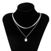 IngeSight.Z Stainless Steel Square Crystal Pendant Necklace for Women Multi Layered Zircon Flat Snake Chain Choker Neck Jewelry