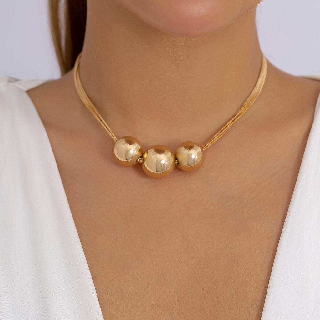 IngeSight.Z Steampunk CCB Big Ball Choker Necklace for Women Vintage Exaggerated Twisted Snake Chain Clavicle Necklace Bijoux