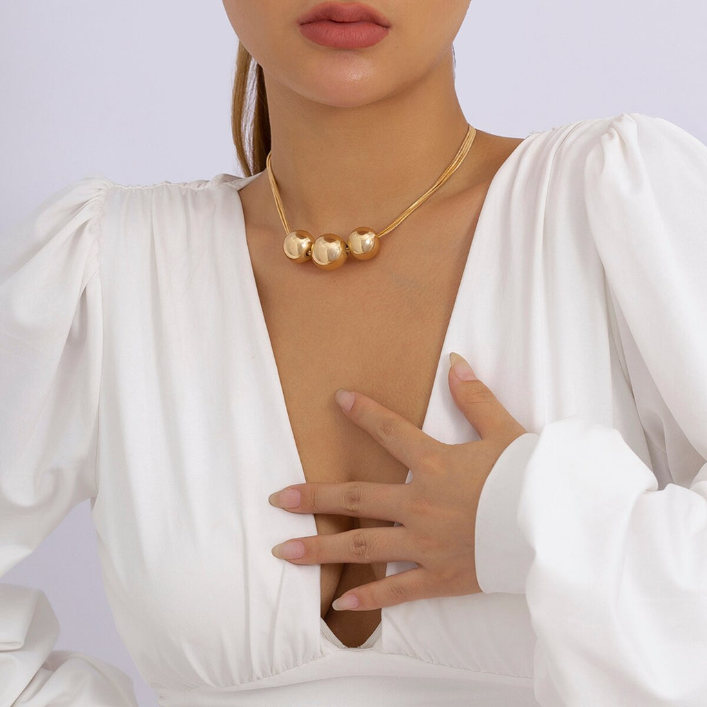 IngeSight.Z Steampunk CCB Big Ball Choker Necklace for Women Vintage Exaggerated Twisted Snake Chain Clavicle Necklace Bijoux