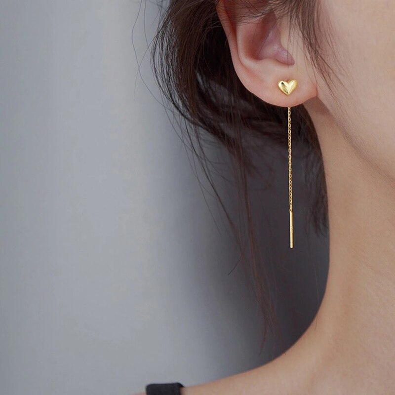 IngeSight.Z Titanium Steel Long Tassel Earrings Elegant Small Ball Love Heart Drop Dangle Earrings for Women Girls Jewelry Gifts