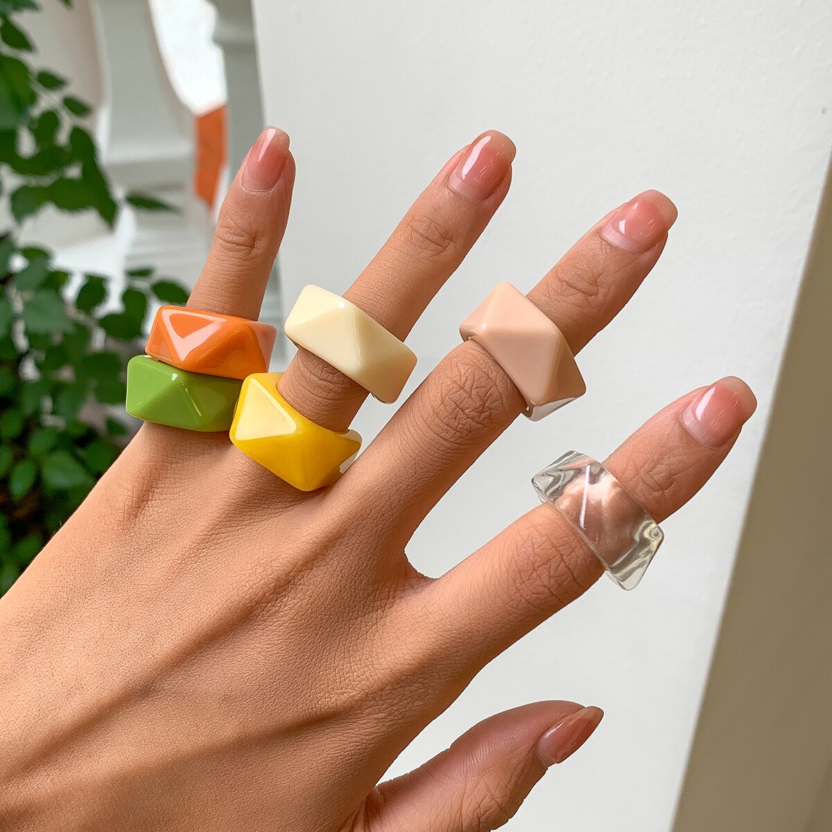 IngeSight.Z Transparent Acrylic Geometric Open Rings Rainbow Colourful Resin Knuckle Finger Rings for Women Girls 2022 Jewelry
