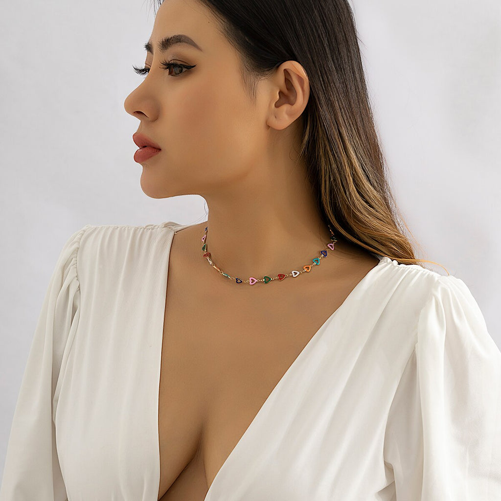 IngeSight.Z Trendy Colorful Drip oil Hollow Heart Shaped Choker Necklaces for Women Bohemia Gold Color Chain Charm Jewelry Gift