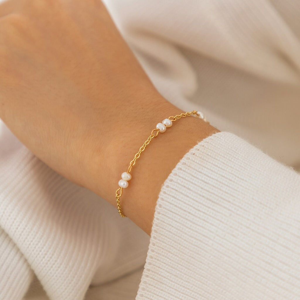 IngeSight.Z Trendy Freshwater Pearl Bracelet for Women Classic Simple Gold Color Link Chain Hand Jewelry Wedding Jewelry Gift