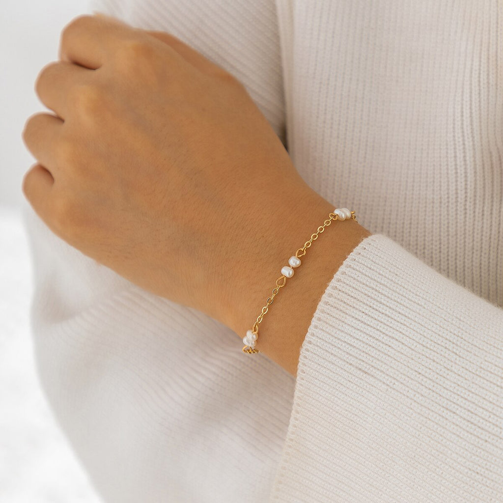 IngeSight.Z Trendy Freshwater Pearl Bracelet for Women Classic Simple Gold Color Link Chain Hand Jewelry Wedding Jewelry Gift
