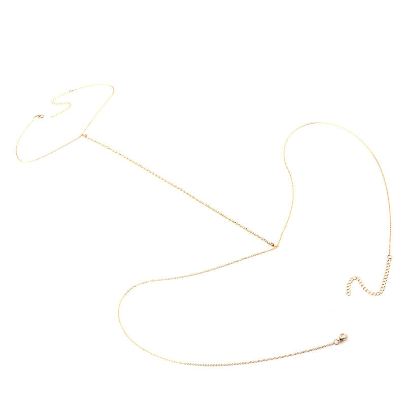 IngeSight.Z Trendy Rhinestones Link Chain Necklace Body Chest Chain Sexy Harness Belly Chain for Women Summer Body Jewelry