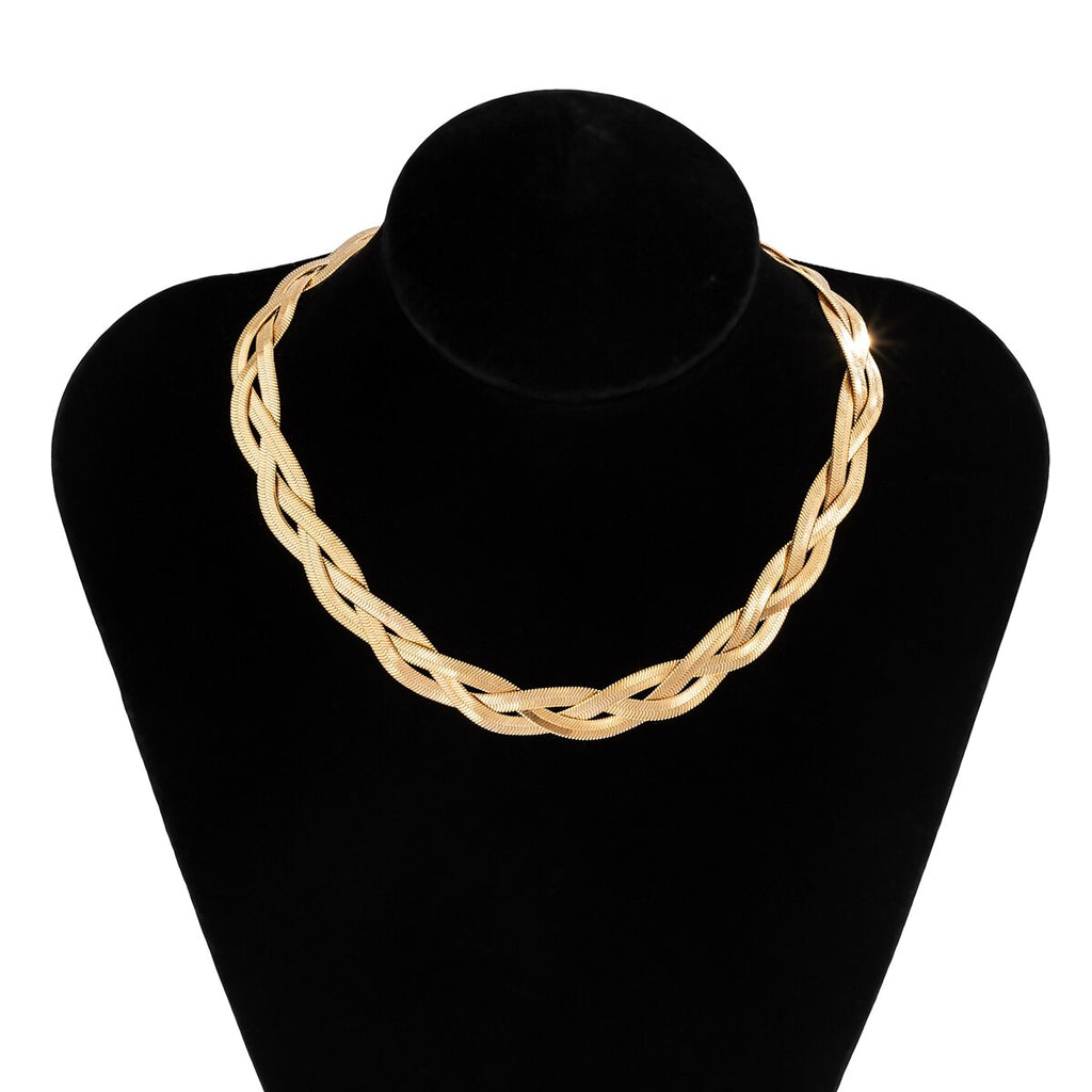 IngeSight.Z Twisted Cross Copper Flat Blade Snake Chain Choker Necklaces Gold Color Short Necklaces Collar Women Neck Jewelry