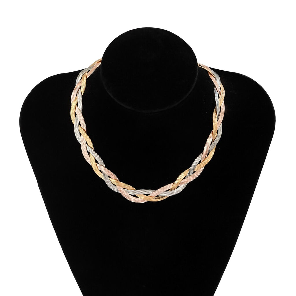 IngeSight.Z Twisted Cross Copper Flat Blade Snake Chain Choker Necklaces Gold Color Short Necklaces Collar Women Neck Jewelry