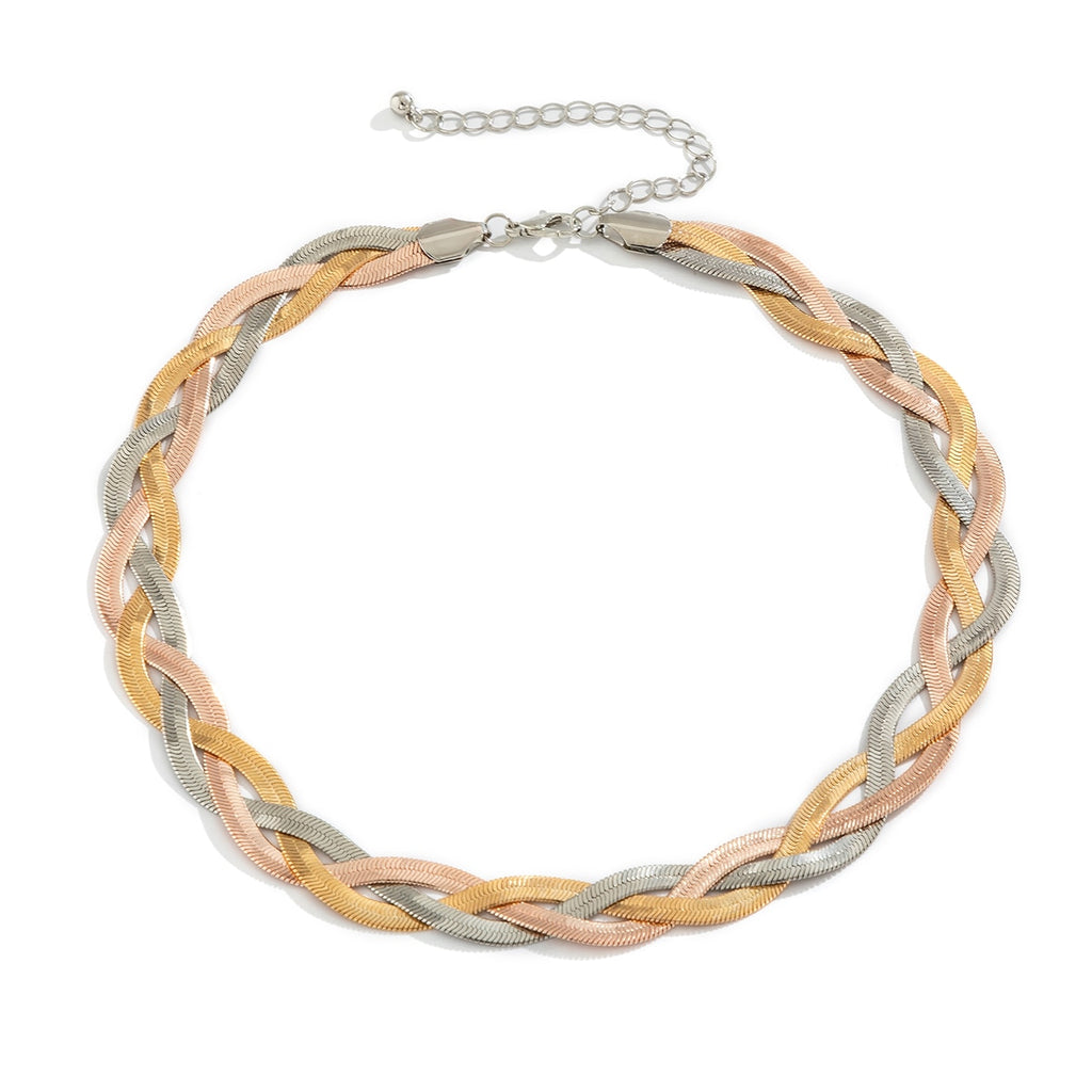 IngeSight.Z Twisted Cross Copper Flat Blade Snake Chain Choker Necklaces Gold Color Short Necklaces Collar Women Neck Jewelry