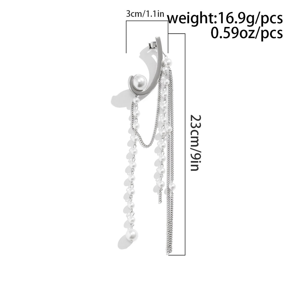 IngeSight.Z Vintage Arc Long Thread Tassel Imitation Pearls Chain Drop Earrings for Women Punk Metal Chain Hanging Earrings