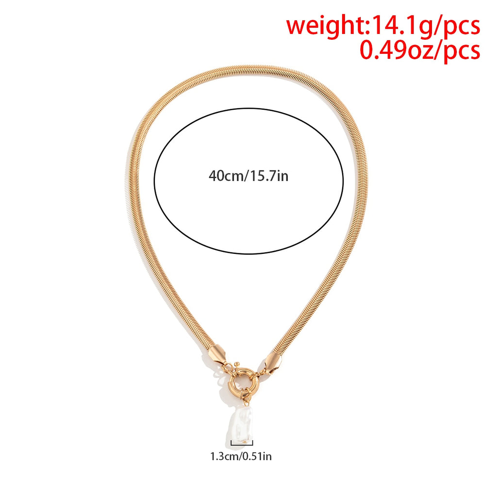 IngeSight.Z Vintage Baroque Irregular Square Pearl Pendant Necklace for Women Korean Wave Flate Snake Chain Necklace