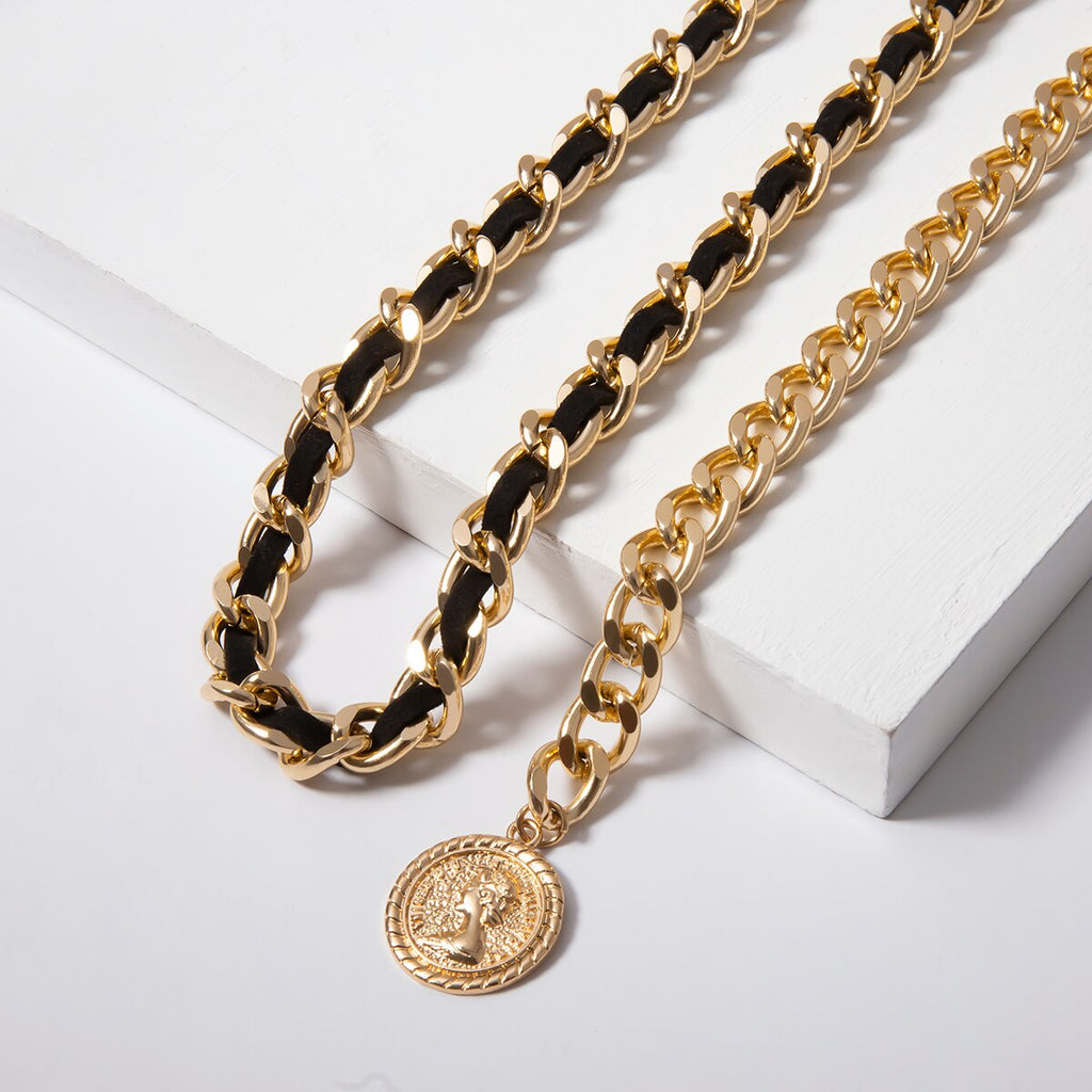 IngeSight.Z Vintage Chunky Thick Cuban Harness Waist Belly Chain Punk Carved Coin Pendant Body Chain Belt for Women 2022 Jewelry