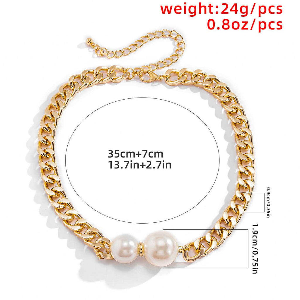 IngeSight.Z Vintage Chunky Thick Curb Chain Choker Necklace for Women Punk Big Round Imitation Pearl Pendant Necklaces Jewelry