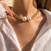 IngeSight.Z Vintage Chunky Thick Curb Chain Choker Necklace for Women Punk Big Round Imitation Pearl Pendant Necklaces Jewelry