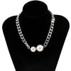 IngeSight.Z Vintage Chunky Thick Curb Chain Choker Necklace for Women Punk Big Round Imitation Pearl Pendant Necklaces Jewelry
