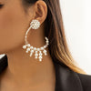 IngeSight.Z Vintage Exaggerate Imitation Pearl Big C-shaped Clip Earrings For Women Transparent Crystal Ear Cuff Hanging Earring