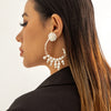 IngeSight.Z Vintage Exaggerate Imitation Pearl Big C-shaped Clip Earrings For Women Transparent Crystal Ear Cuff Hanging Earring