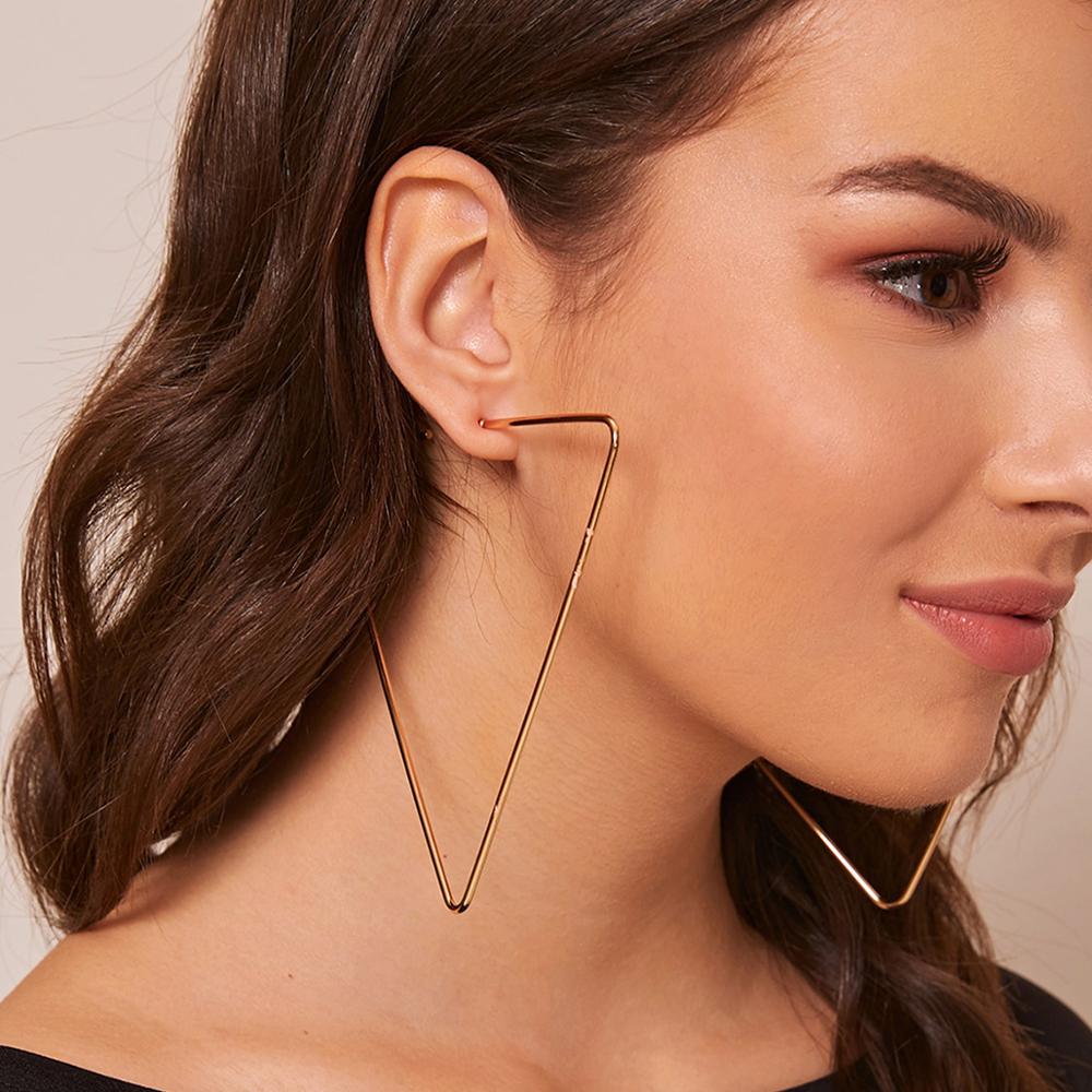 IngeSight.Z Vintage Exaggerated Geometric Triangle Hoop Earrings Statement Gold Color Metal Big Loop Earrings for Women Jewelry