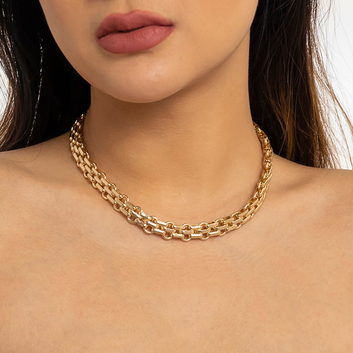 IngeSight.Z Vintage Exaggerated Twist Cross Chain Choker Necklace for Women Men Punk Gold Color Thick Chunky Clavicle Chain