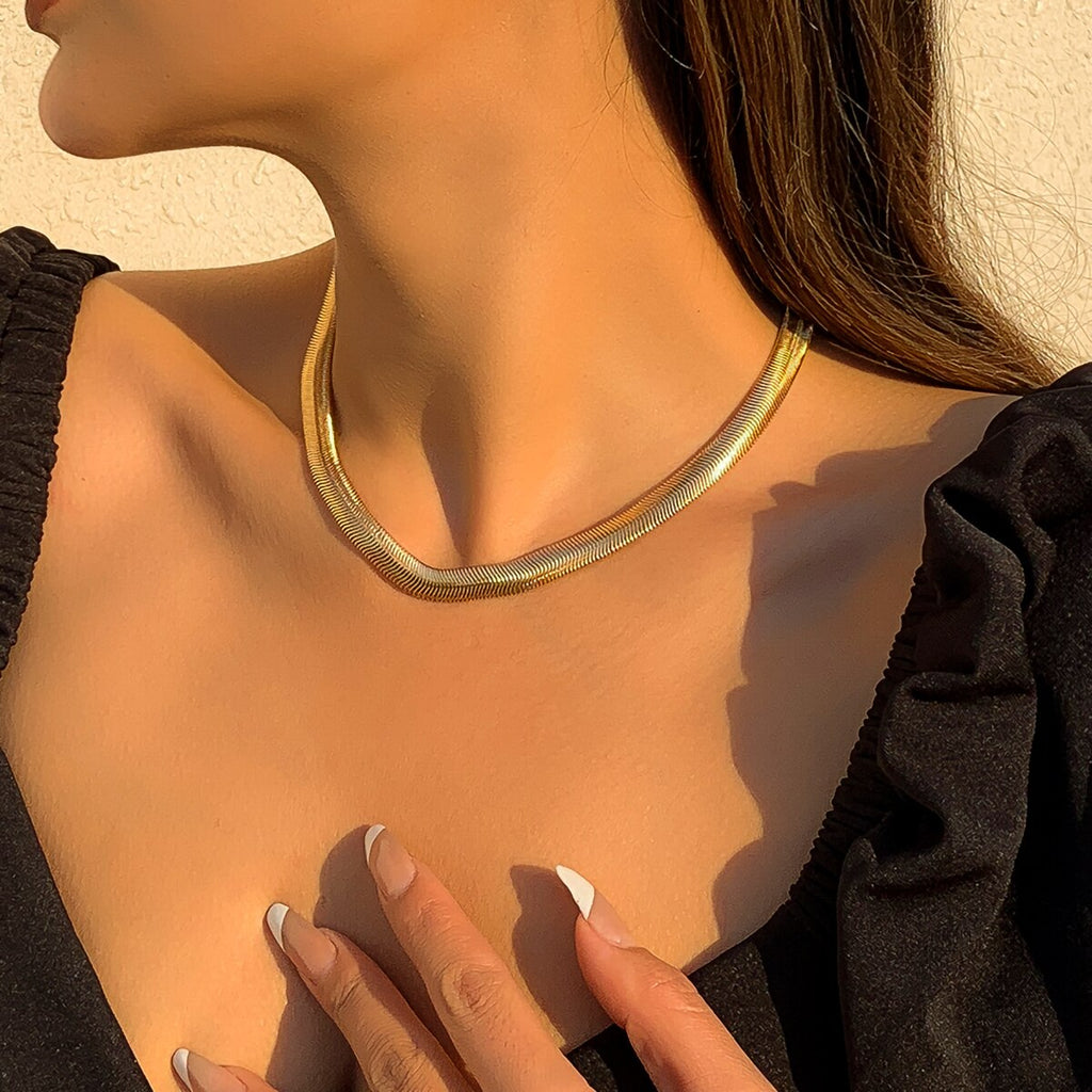 IngeSight.Z Vintage Flat Snake Chain Twisted Cross Knot Choker Necklaces Chunky Thick Short Clavicle Necklaces for Women Jewelry