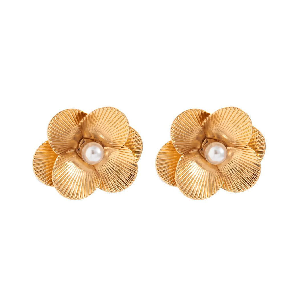 IngeSight.Z Vintage Metal Flower Stud Earrings for Women Imitation Pearl Piercing Earrings 2022 Jewelry Brincos Gift