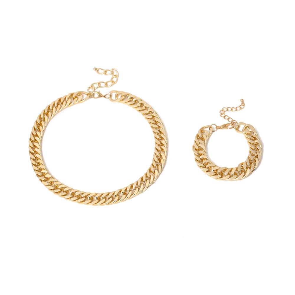 IngeSight.Z Vintage Miami Cuban Thick Choker Necklace Punk Charm Chunky Heavy Metal Necklace Bracelet Set for Men Women Jewelry