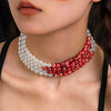 IngeSight.Z Vintage Multilayer Acrylic Round Red Beaded Choker Necklaces for Women Elegant  Imitation Pearls Collar Wedding Gift