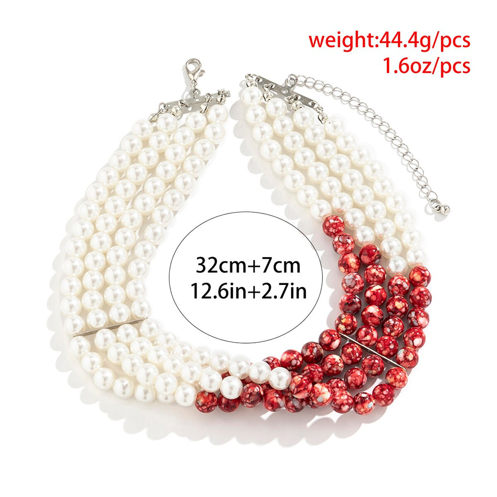 IngeSight.Z Vintage Multilayer Acrylic Round Red Beaded Choker Necklaces for Women Elegant  Imitation Pearls Collar Wedding Gift
