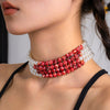 IngeSight.Z Vintage Multilayer Acrylic Round Red Beaded Choker Necklaces for Women Elegant  Imitation Pearls Collar Wedding Gift