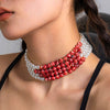 IngeSight.Z Vintage Multilayer Acrylic Round Red Beaded Choker Necklaces for Women Elegant  Imitation Pearls Collar Wedding Gift