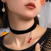 IngeSight.Z Vintage Red Water Drop Crystal Velvet Choker Necklaces for Women Gothic Black Clavicle CollarHalloween Jewelry Gift