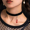 IngeSight.Z Vintage Red Water Drop Crystal Velvet Choker Necklaces for Women Gothic Black Clavicle CollarHalloween Jewelry Gift