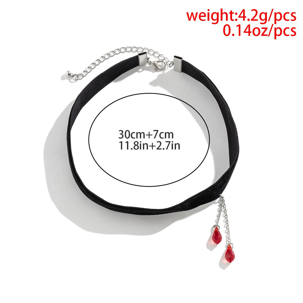 IngeSight.Z Vintage Red Water Drop Crystal Velvet Choker Necklaces for Women Gothic Black Clavicle CollarHalloween Jewelry Gift
