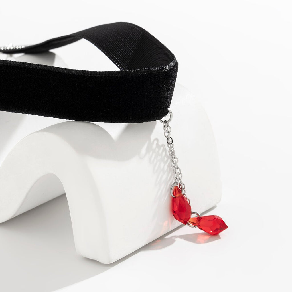 IngeSight.Z Vintage Red Water Drop Crystal Velvet Choker Necklaces for Women Gothic Black Clavicle CollarHalloween Jewelry Gift