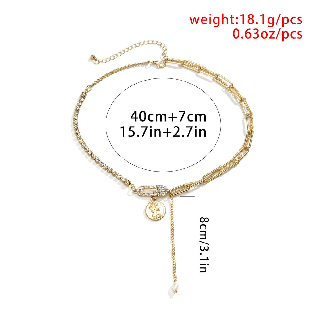 IngeSight.Z Vintage Rhinestone Square Switching Buckle Choker Necklace for Women Punk Pearl Coin Portrait Pendant Necklace 2022
