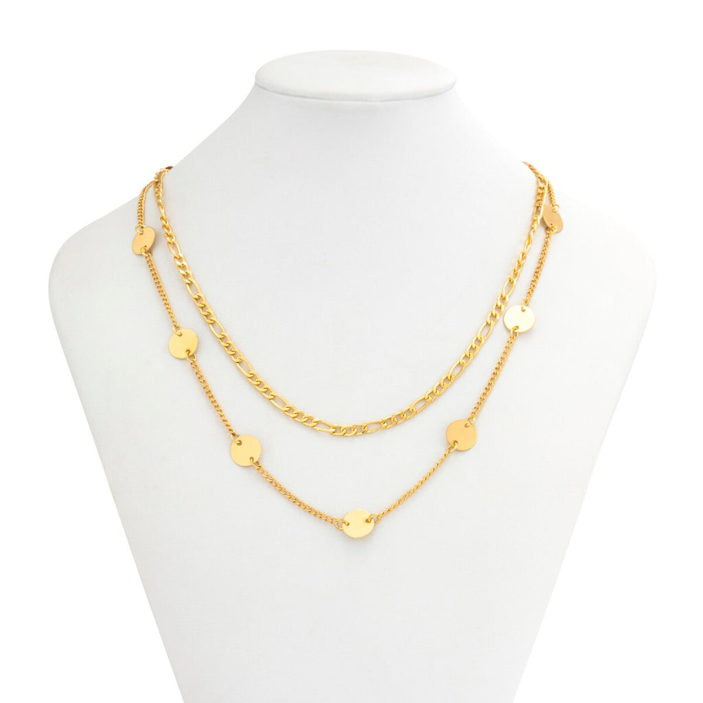 IngeSight.Z Vintage Round Sequins Choker Necklace for Women Punk Double Layer Cuban Metal On Neck Chain Jewelry Halloween Gift