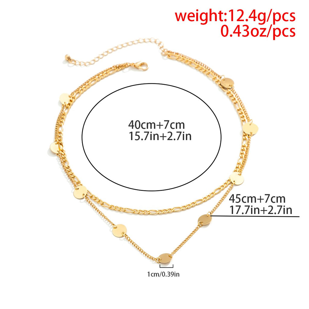 IngeSight.Z Vintage Round Sequins Choker Necklace for Women Punk Double Layer Cuban Metal On Neck Chain Jewelry Halloween Gift