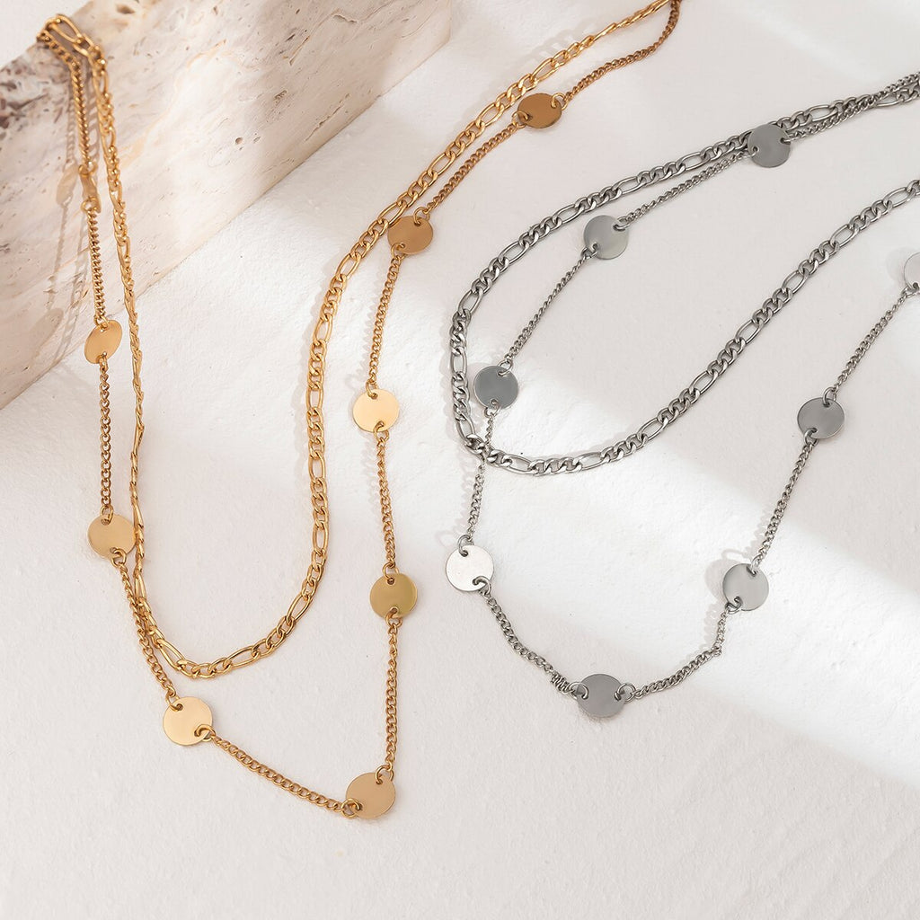 IngeSight.Z Vintage Round Sequins Choker Necklace for Women Punk Double Layer Cuban Metal On Neck Chain Jewelry Halloween Gift