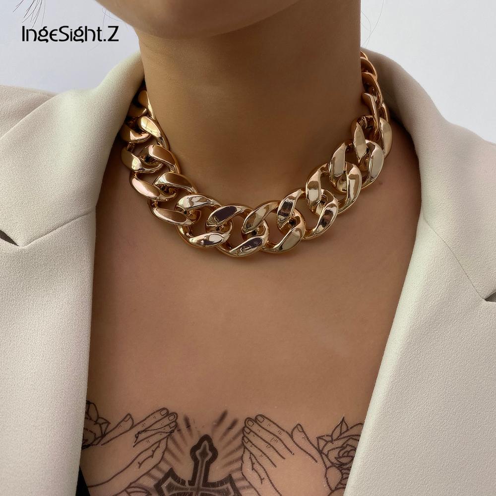 IngeSight.Z Vintage Thick Curb Cuban Short Choker Necklaces Collar Punk Rock Chunky Plastic Clavicle Necklace for Women Jewelry