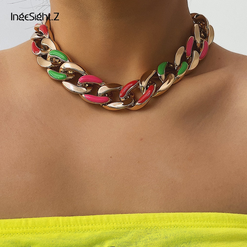 IngeSight.Z Vintage Thick Curb Cuban Short Choker Necklaces Collar Punk Rock Chunky Plastic Clavicle Necklace for Women Jewelry
